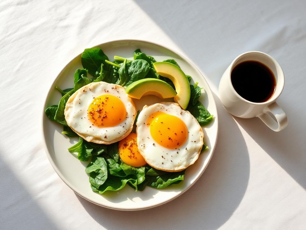 Keto Brons Plan — Koolhydraatarm keto ontbijt met eieren, avocado en spinazie uit het Keto Brons Plan